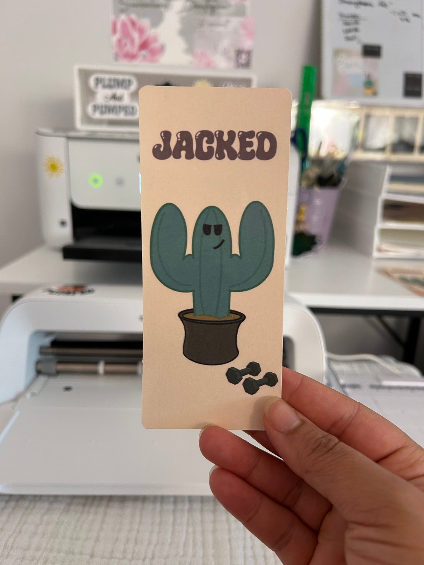 “Jacked” Cactus Jack With Dumbbells Bookmark