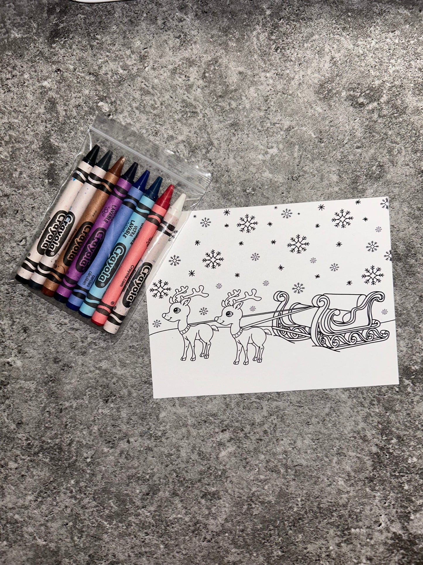Reindeer Pulled Sled Coloring Card With Crayons