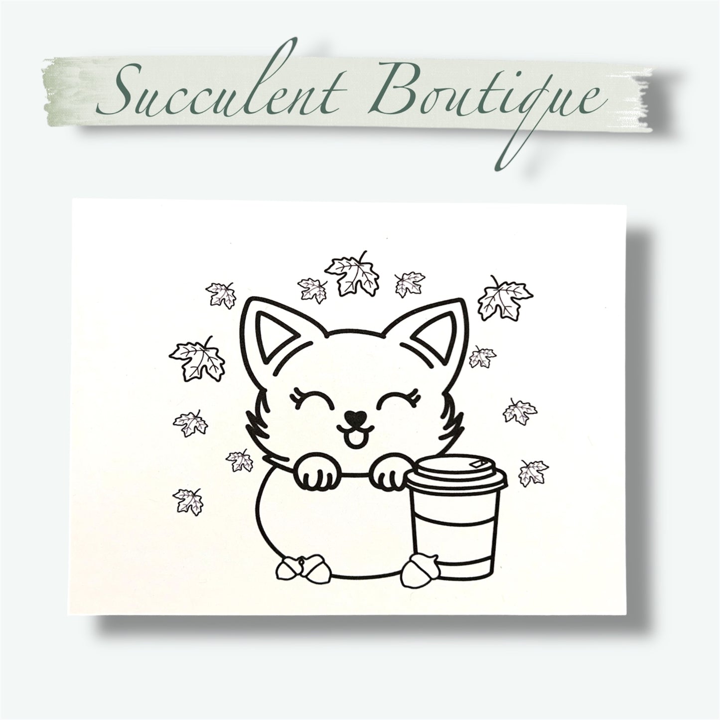 Fall Catpuccino Coloring Card With Crayons