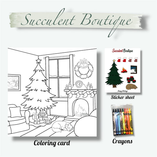 Christmas Home Coloring Card With Crayons And Sticker Sheet