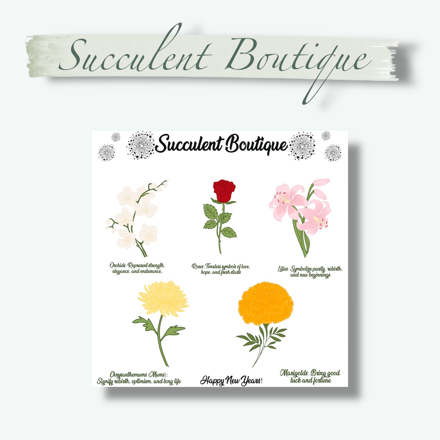 New Years Flowers Sticker Sheet