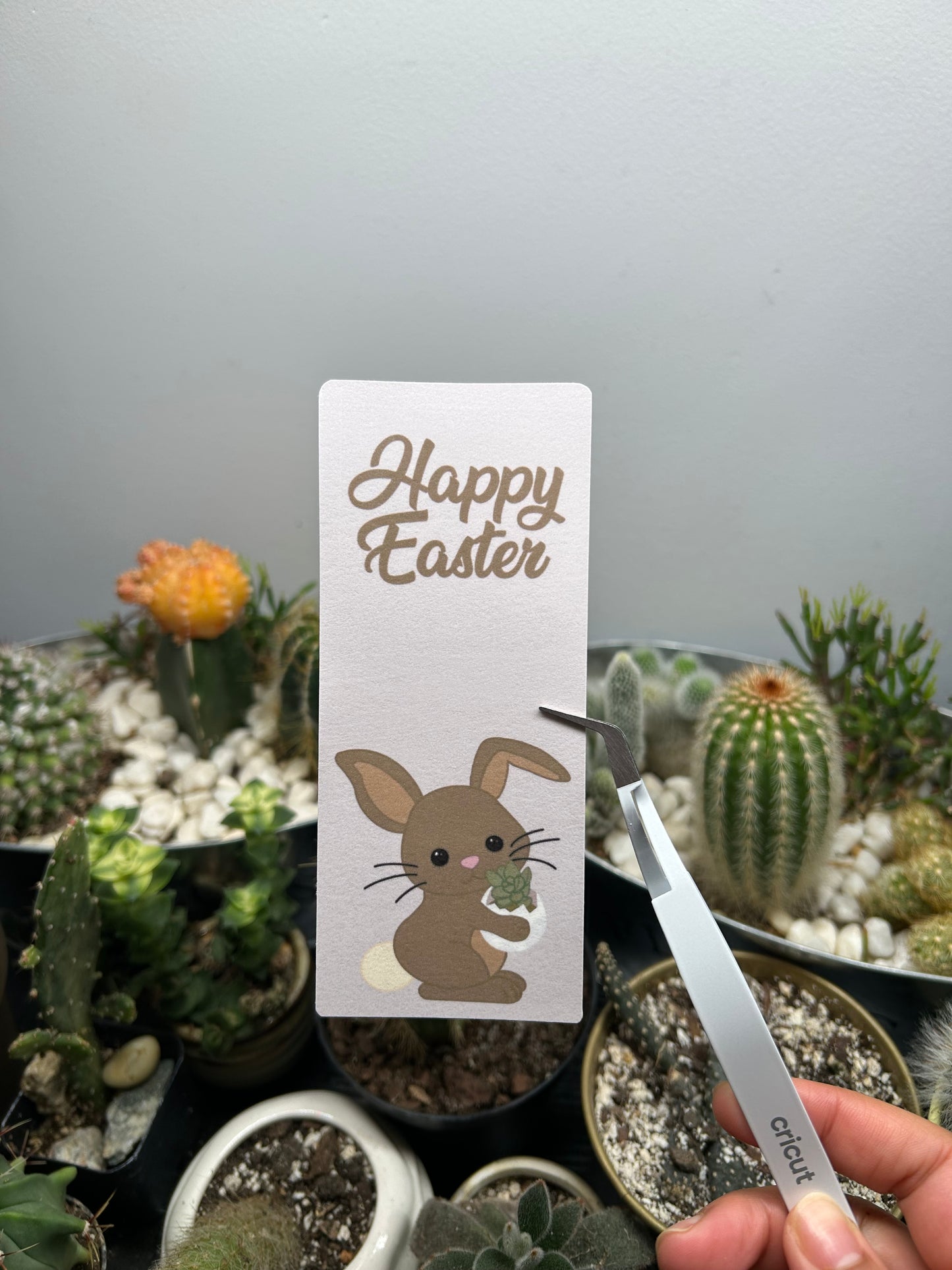 Easter Bunny Holding Succulent Egg Bookmark