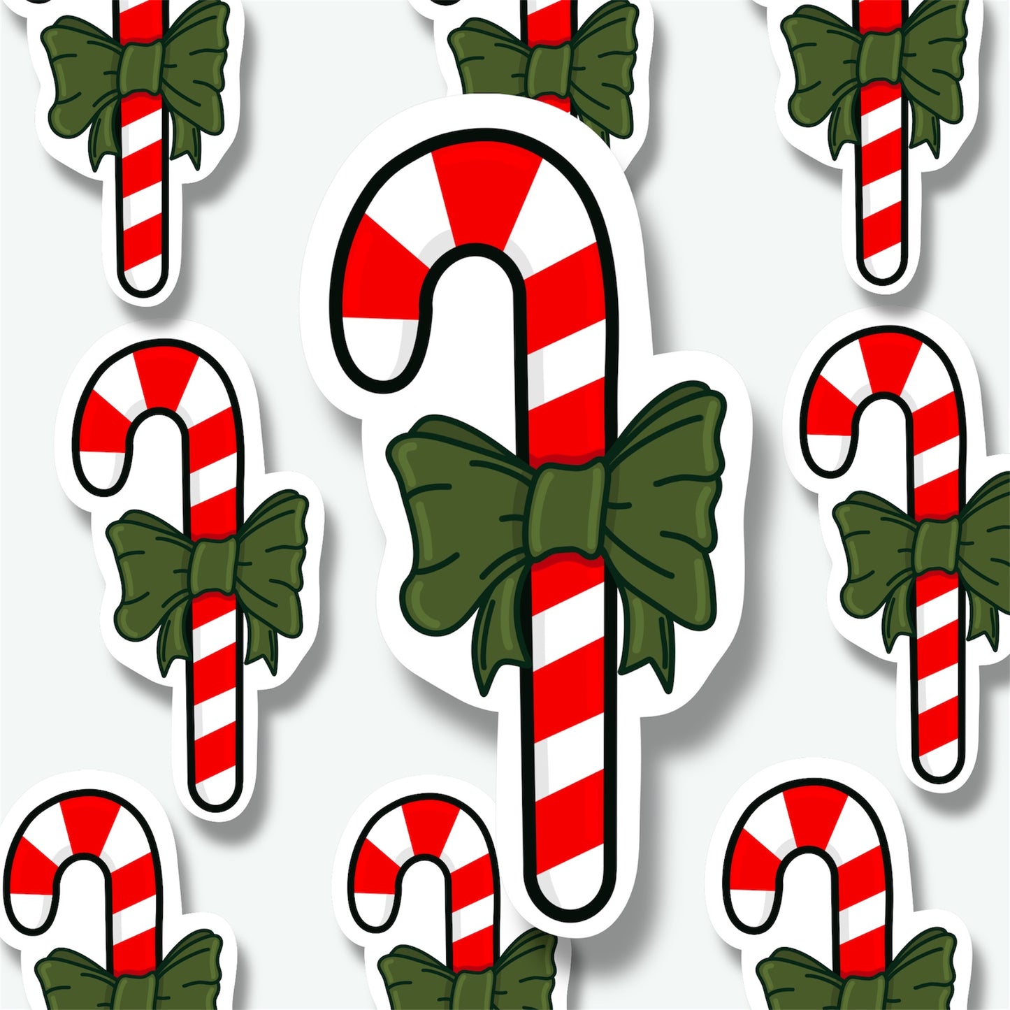 Holiday Candy Cane With Bow Sticker