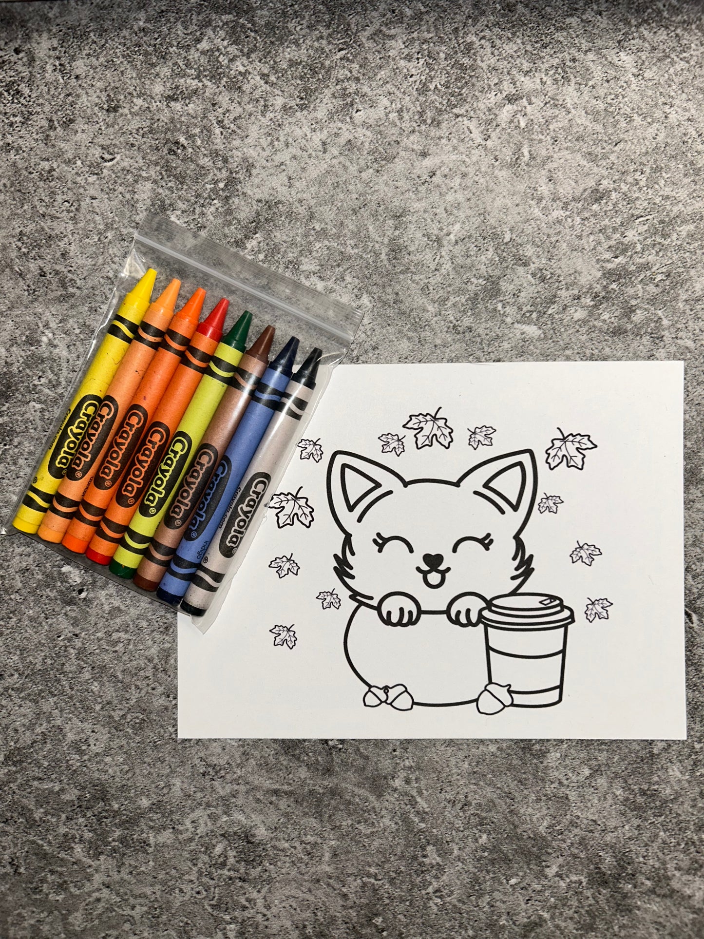 Fall Catpuccino Coloring Card With Crayons