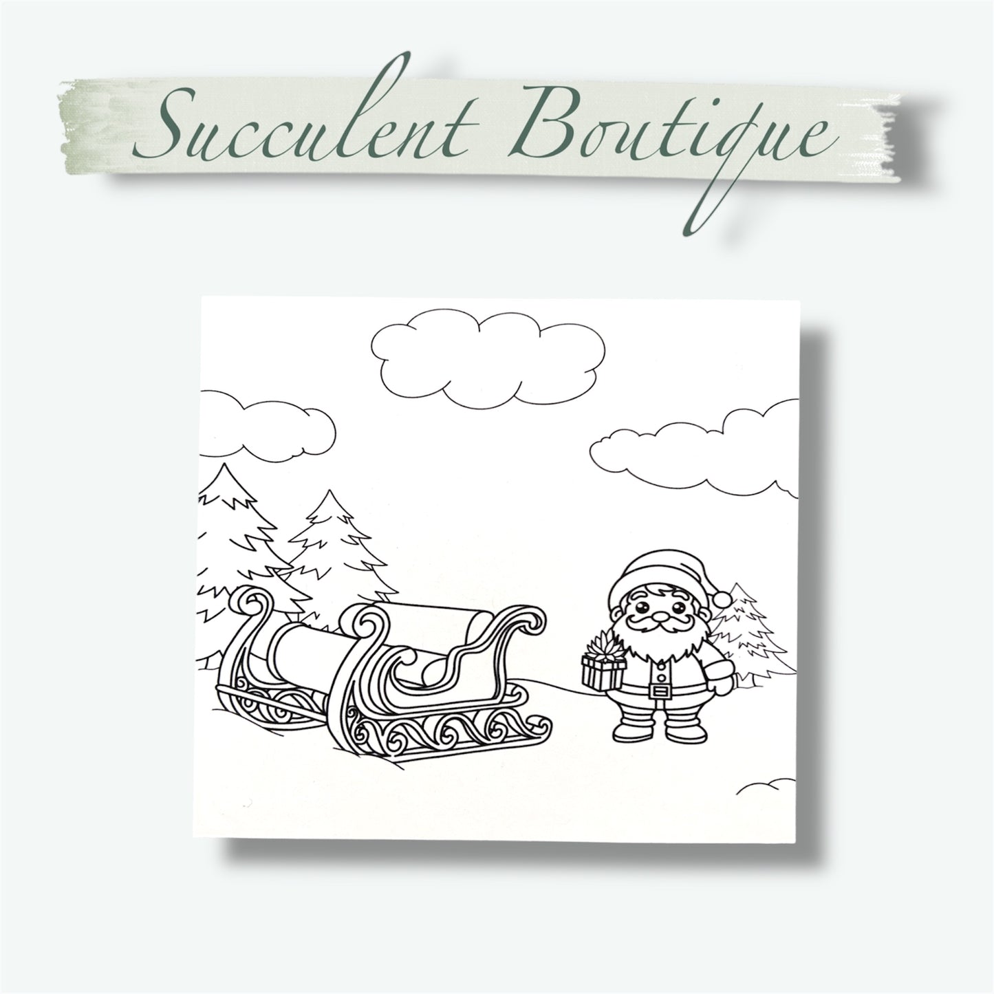 Santa And His Sled Coloring Card With Crayons